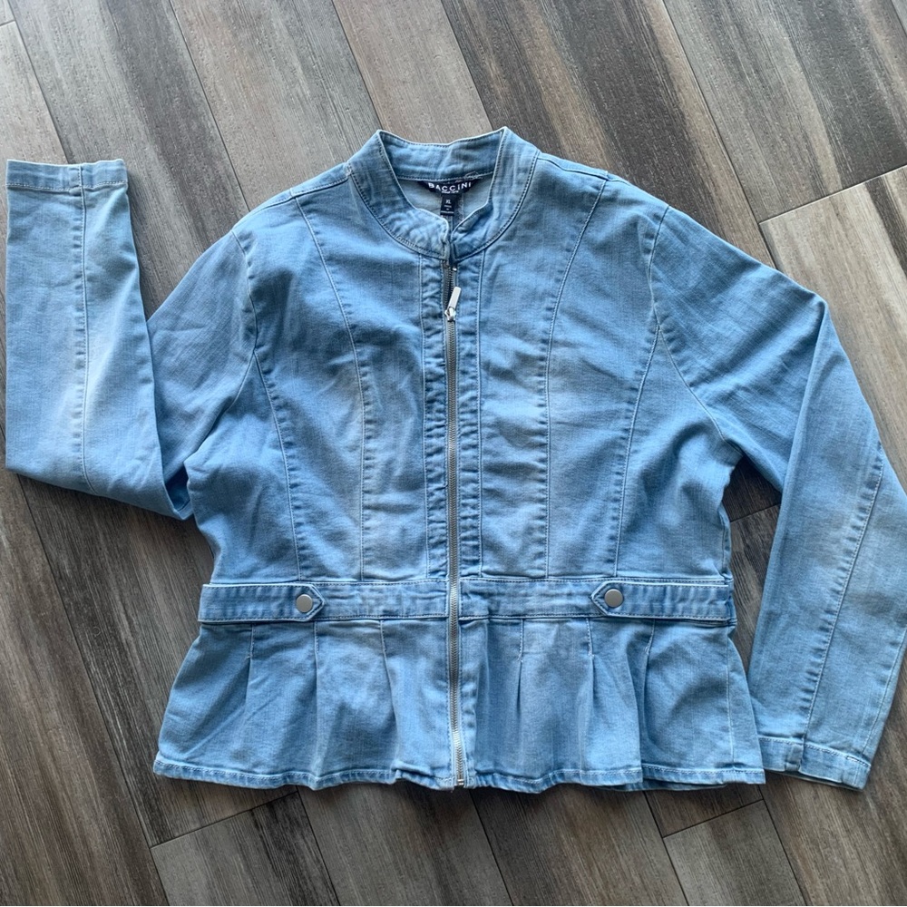 Baccini Light Blue Denim Peplum Zip Jacket